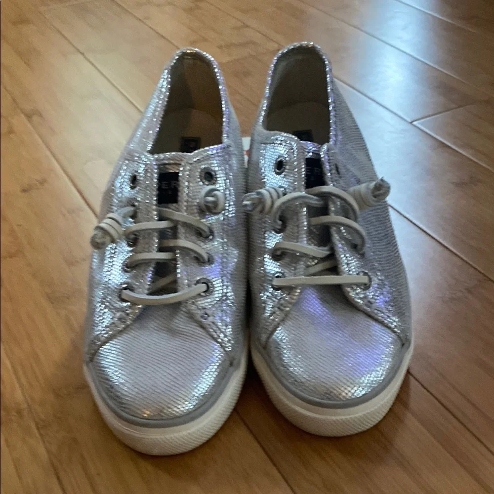 Sperry silver sneakers